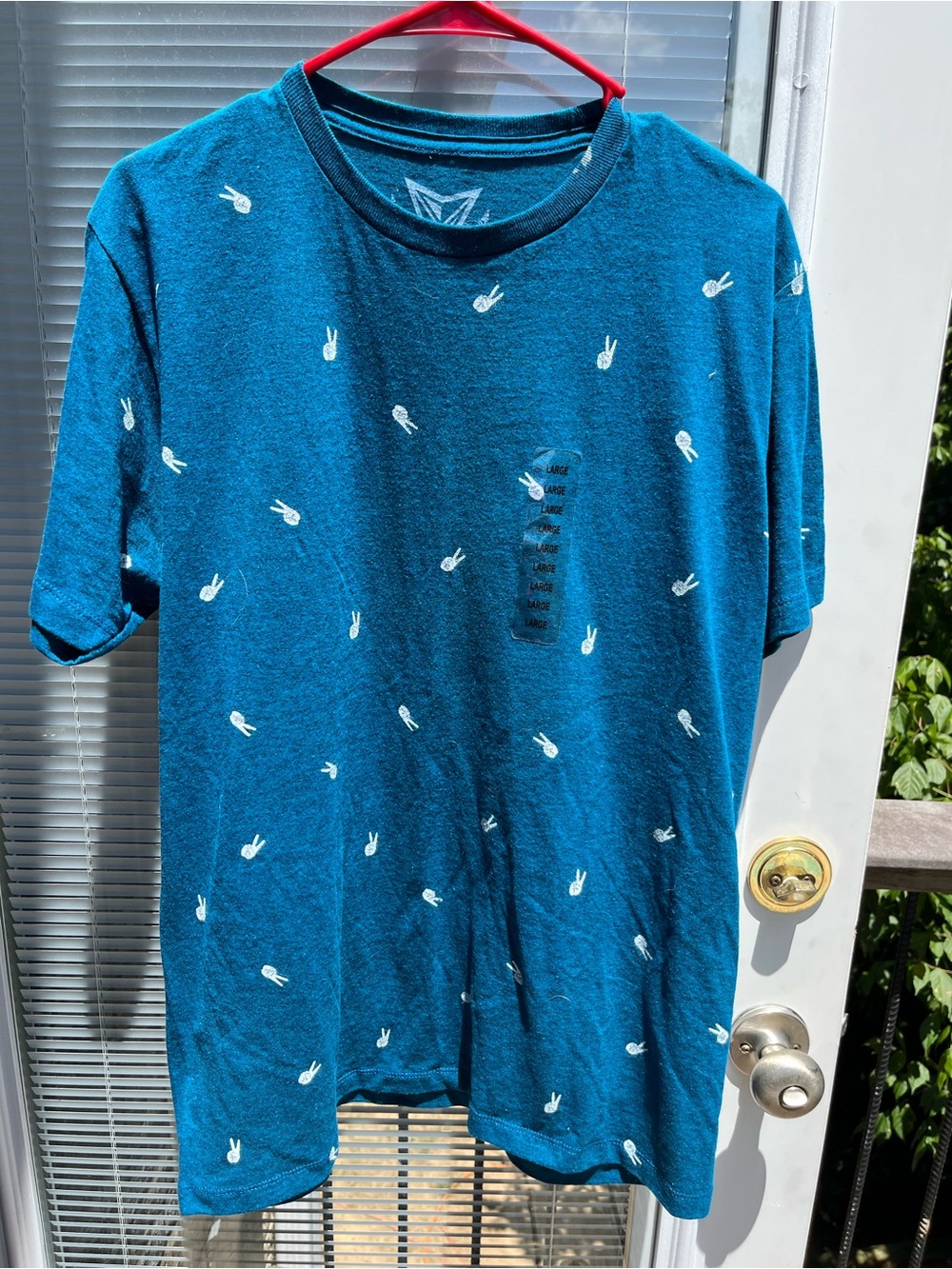 Univibe Teal Short-Sleeve Tee with White Peace-Hand Print
